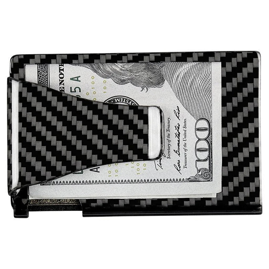 Carboluxe carbon fiber slim wallet with cash in the money clip