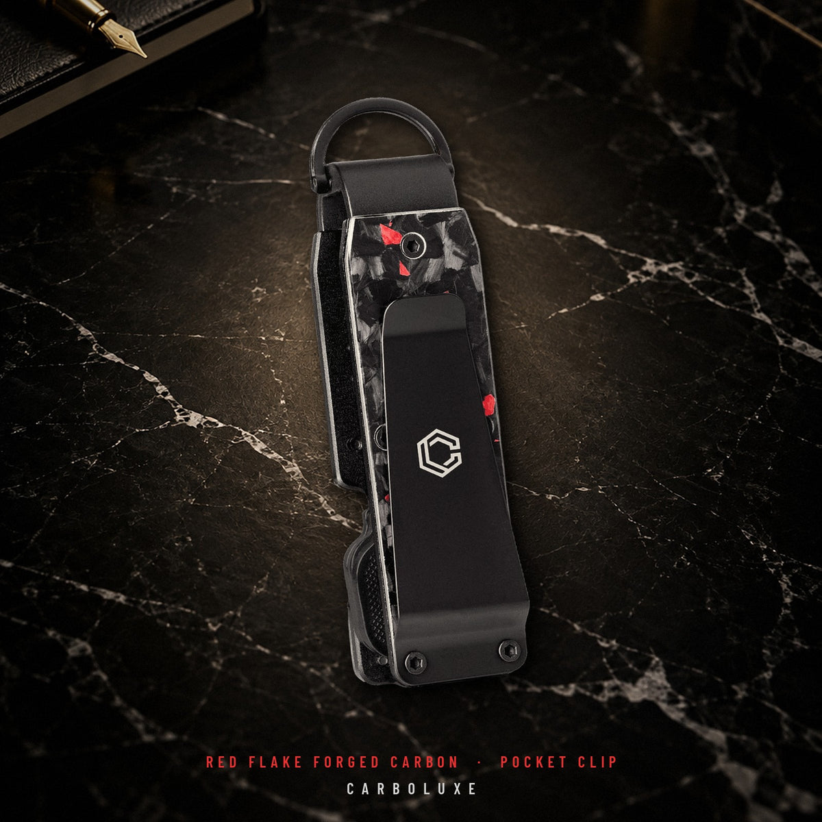Carboluxe red flake forged carbon key organizer pocket clip