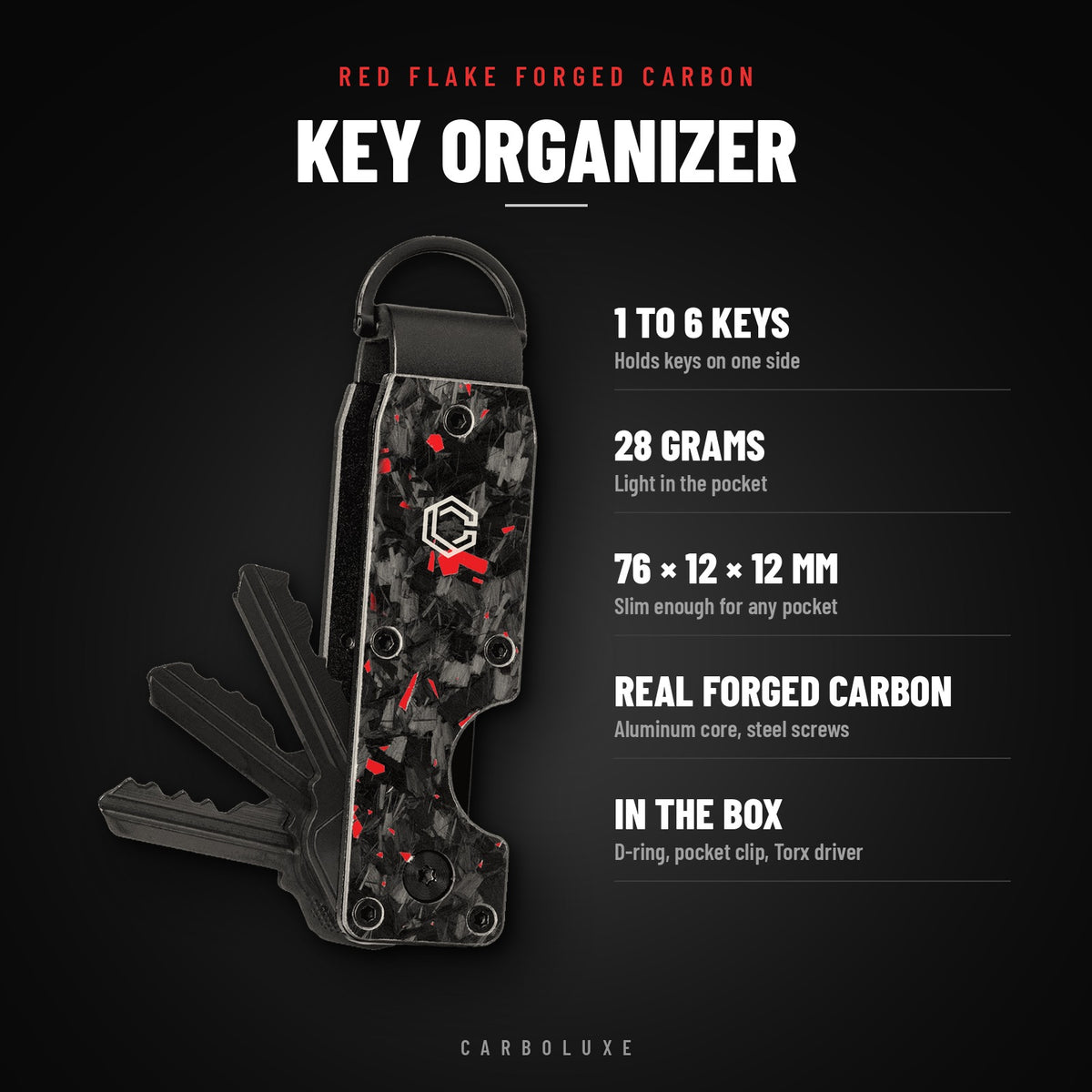 Carboluxe red flake key organizer specifications