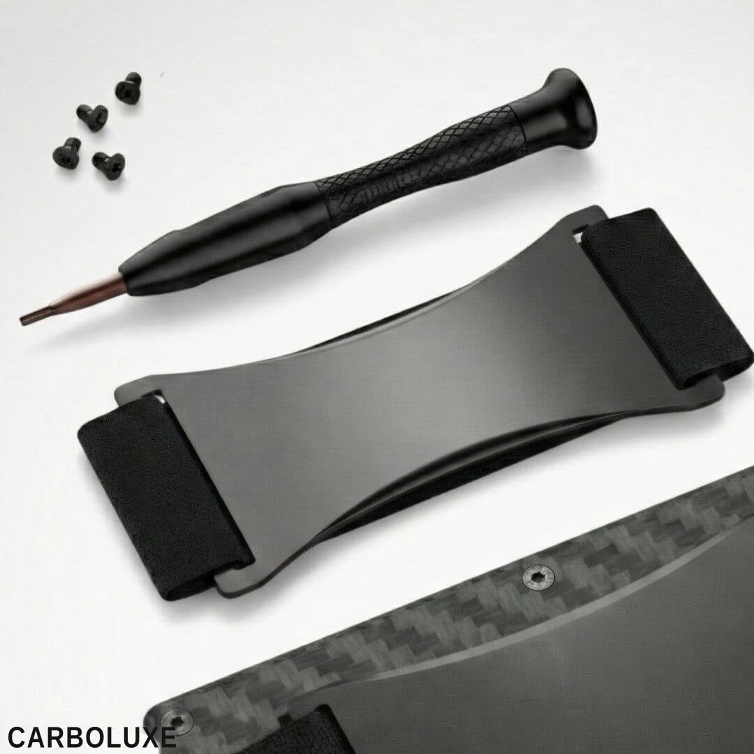 Carboluxe wallet strap kit with screwdriver
