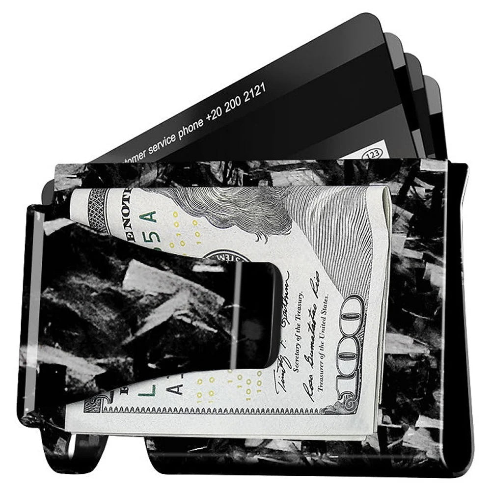 Carboluxe forged carbon fiber slim wallet holding cards and cash