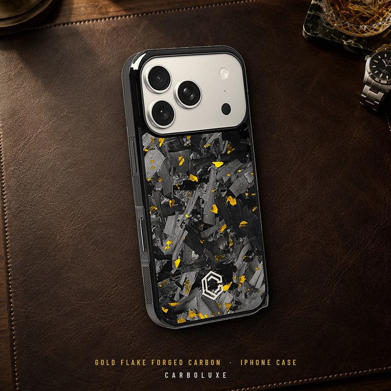 Carboluxe gold flake forged carbon iPhone case